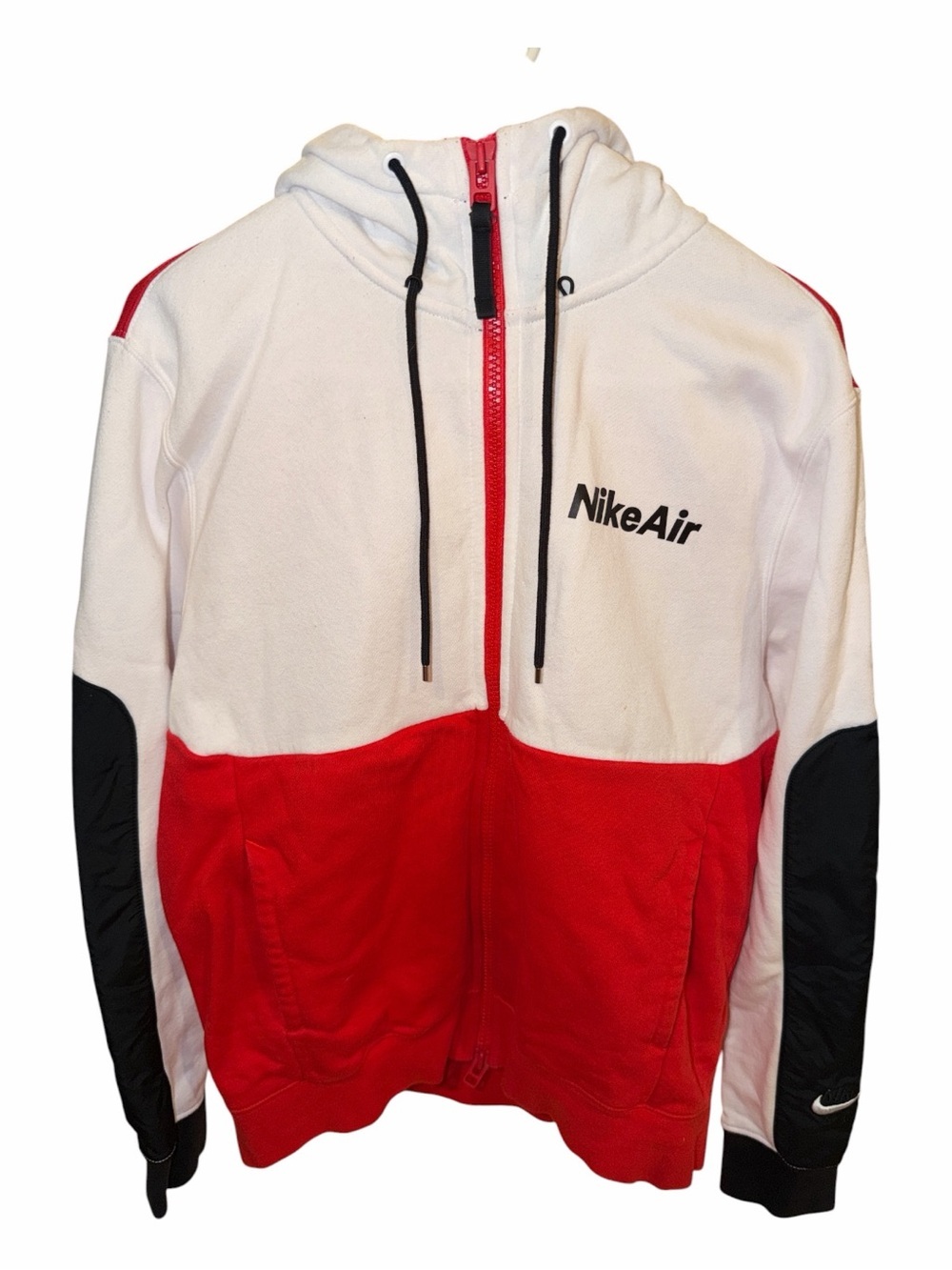 Nike Air White, Red & Black Colorblock Full‑Zip Hoodie